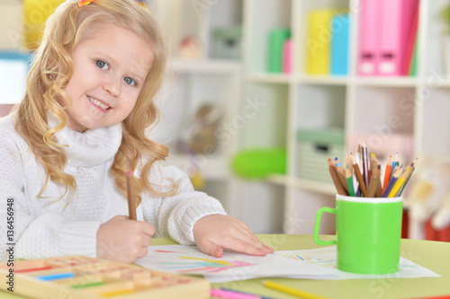 cute little girl drawing 