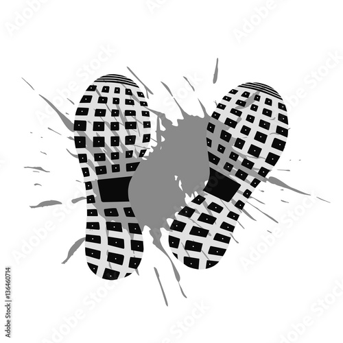 footprints of  winter boots on puddle, vector, illustration