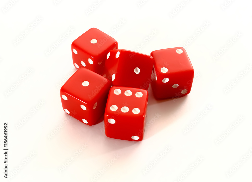 Red casino dice isolated on white background Red casino dice isolated on white background