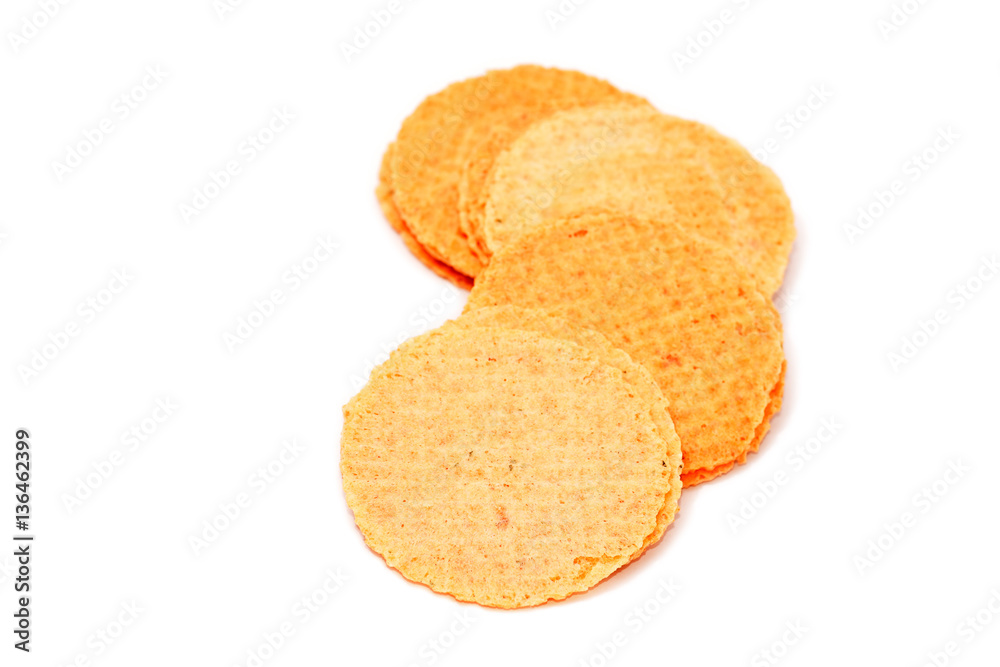 Round waffles with salt isolated on white Round waffles with salt isolated on white
