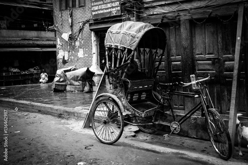 Fototapeta A rickshaw parked in the busy city of Kathmandu, Nepal.