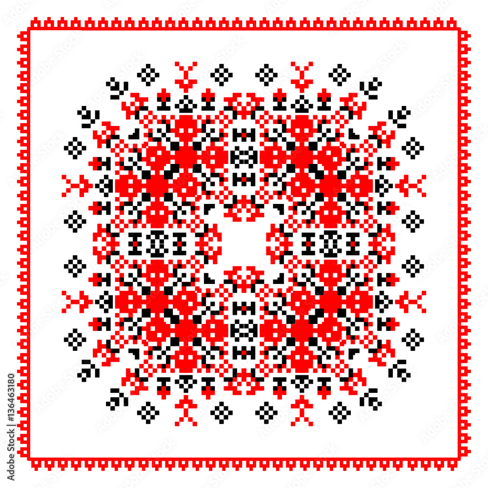 Cross-stitch embroidered folk vector pattern Cross-stitch embroidered folk vector pattern