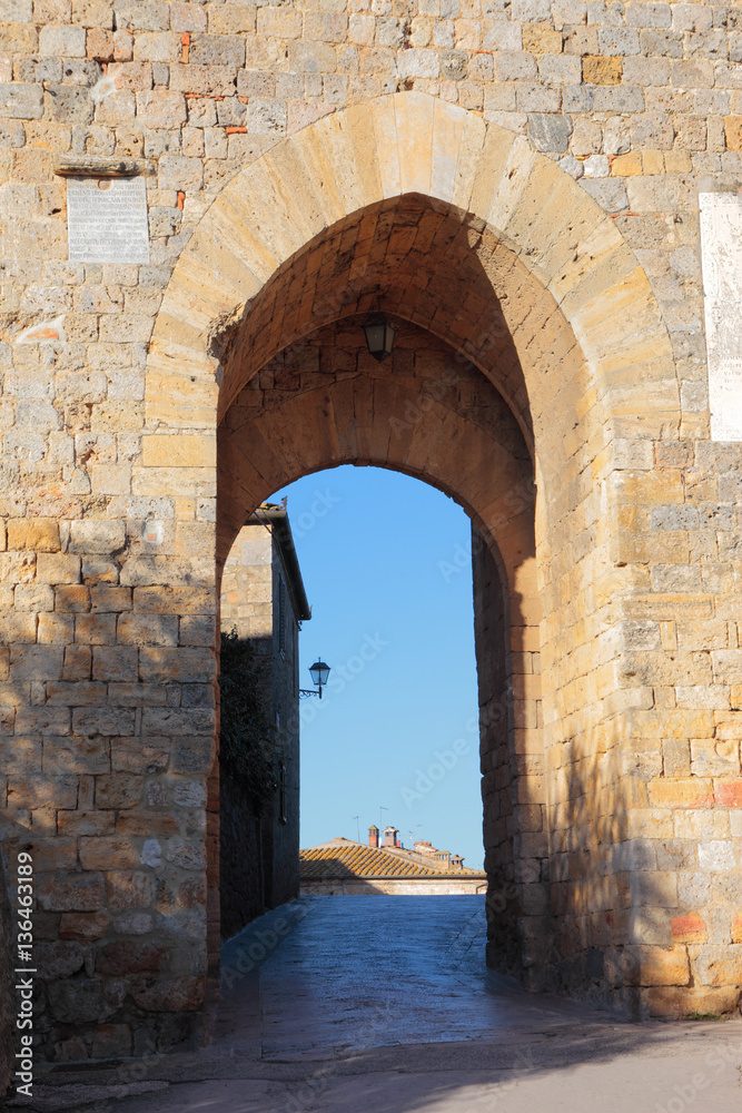 Gate of Monteriggioni medieval fortress, Tuscany, Italy