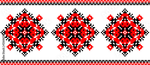 Repeating cross-stitch embroidered folk vector border