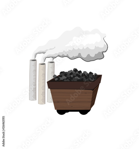 Vector image of an old fashioned coal cart and chimneys