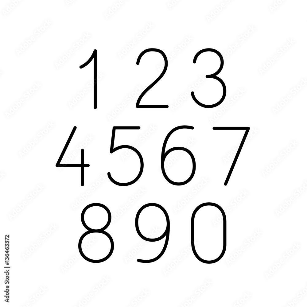numbers numerals line icons set black on white background numbers numerals line icons set black on white background