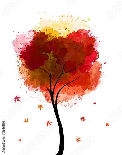 Vector autumn tree - watercolor maple   