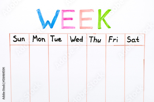 Seven days of the week writing on white board photo