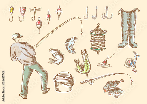 Fisherman and fishing set