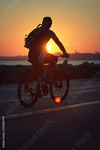 Bicycling At Istanbul Sunset, Turkey