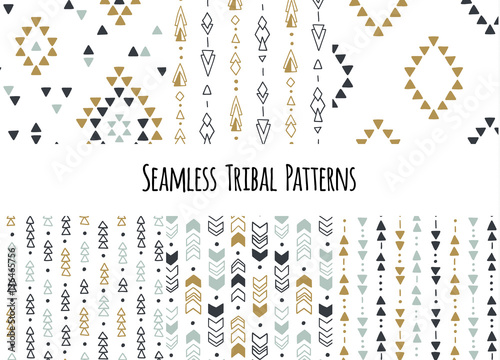 Set of modern seamless hand drawn geometric tribal patterns. Vector navajo design.