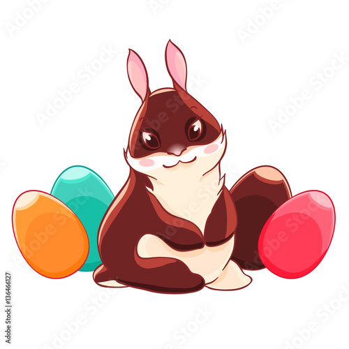 Easter Bunny and chocolate eggs. A celebration of spring. Vector illustration