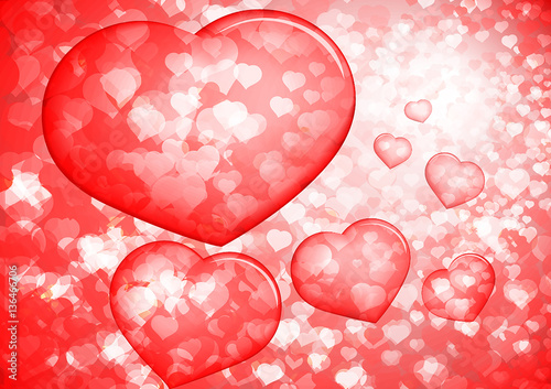 Red Valentines background with bubble hearts, illustration.