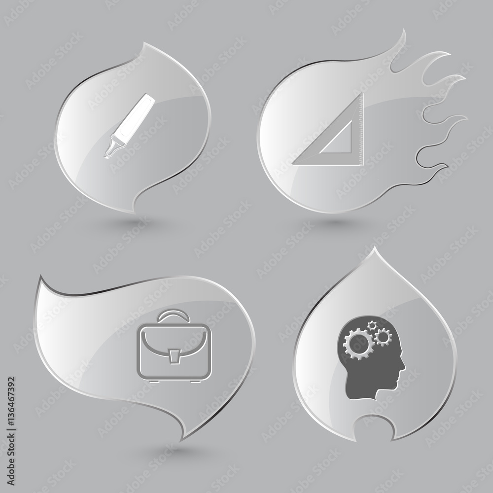 4 images: felt pen, triangle ruler, briefcase, human brain. Educ 4 images: felt pen, triangle ruler, briefcase, human brain. Educ