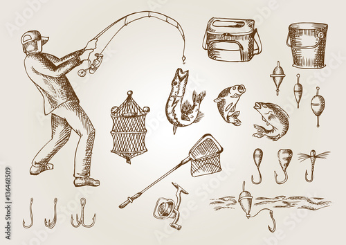 Fishing set . Outline