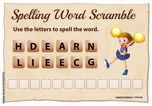 Spelling word scramble for word cheerleading