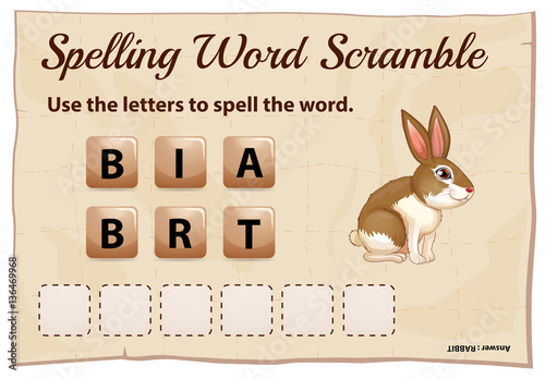 Spelling word scramble game template with word rabbit