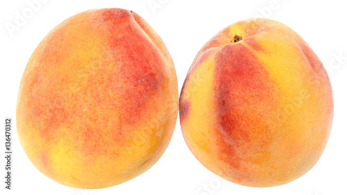 Two peaches close up isolated