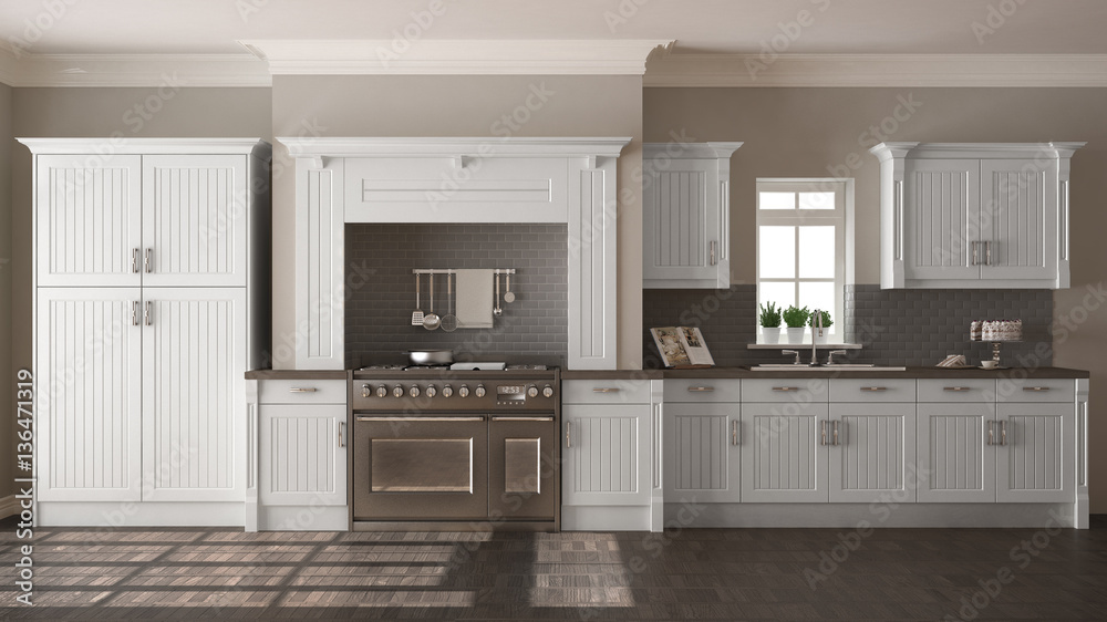 Classic kitchen, scandinavian minimal interior design with woode Classic kitchen, scandinavian minimal interior design with woode