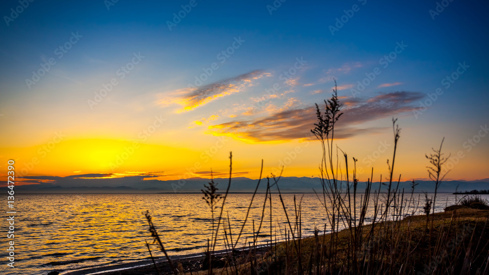 Colorful sky and water in lake Paliastomi in morning , Poti, Geo Colorful sky and water in lake Paliastomi in morning , Poti, Geo
