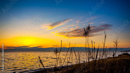 Colorful sky and water in lake Paliastomi in morning , Poti, Geo