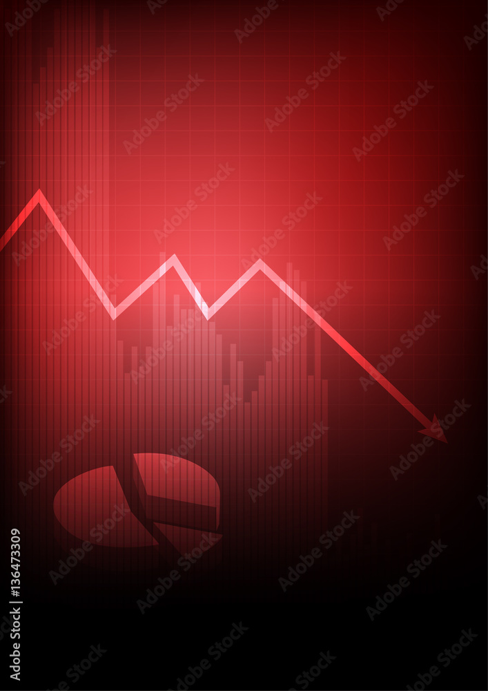 Vector : Decreasing business graph on red background