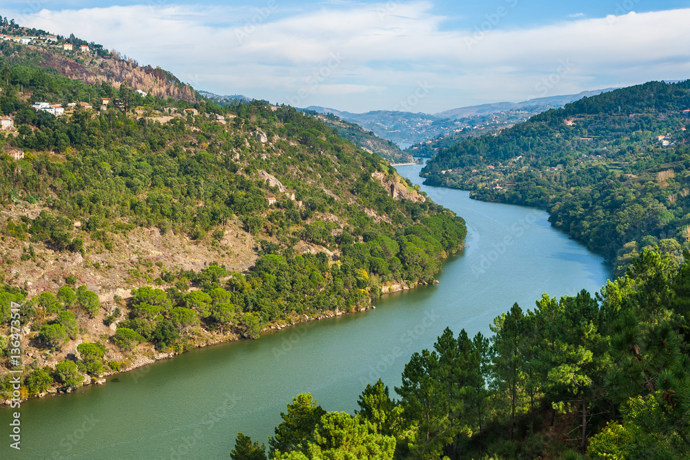 Douro river, villages on a hills. Porto province. Portugal