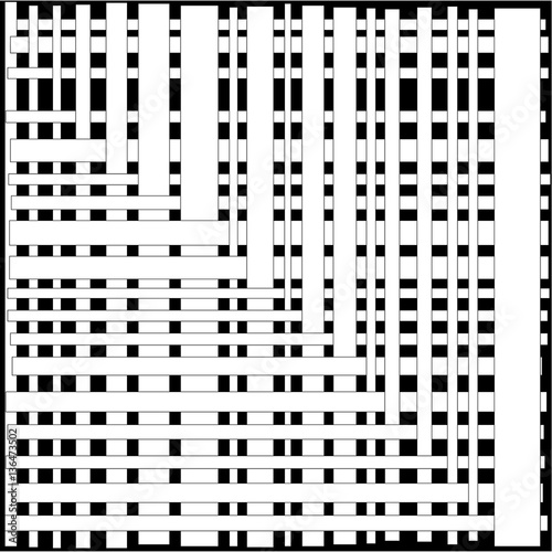 Card white and black stripes and squares laid out around the figure