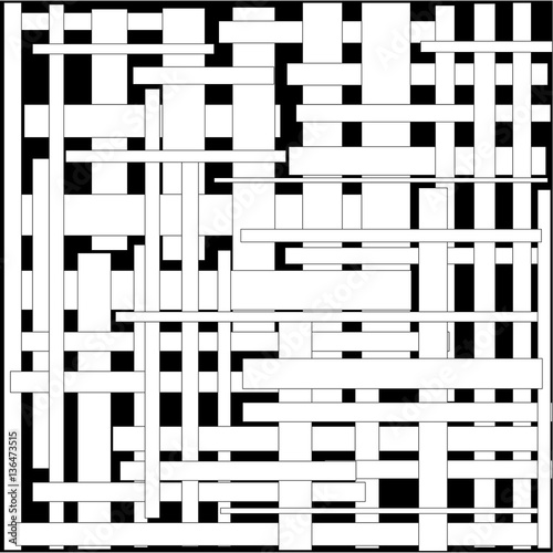 Card white and black stripes and squares laid out around the figure