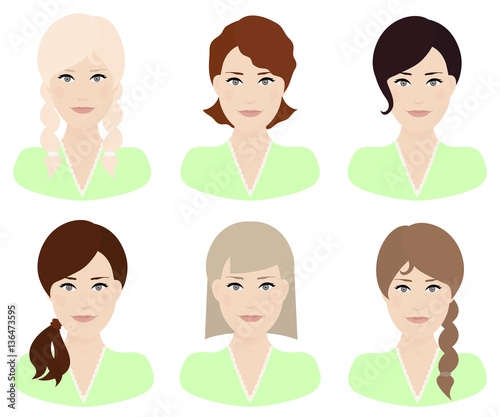 Woman with different hair color and  hairstyles vector illustration