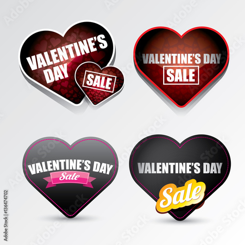Valentines day heart sale label icon set