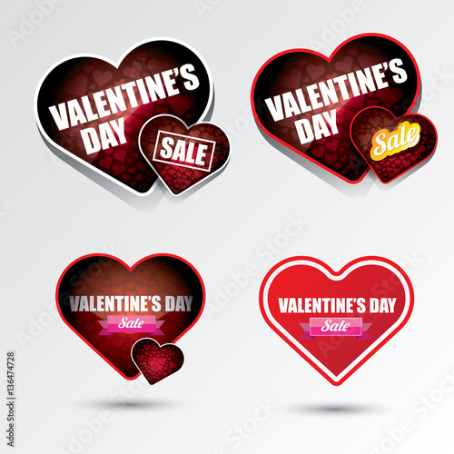 Valentines day heart sale label icon set