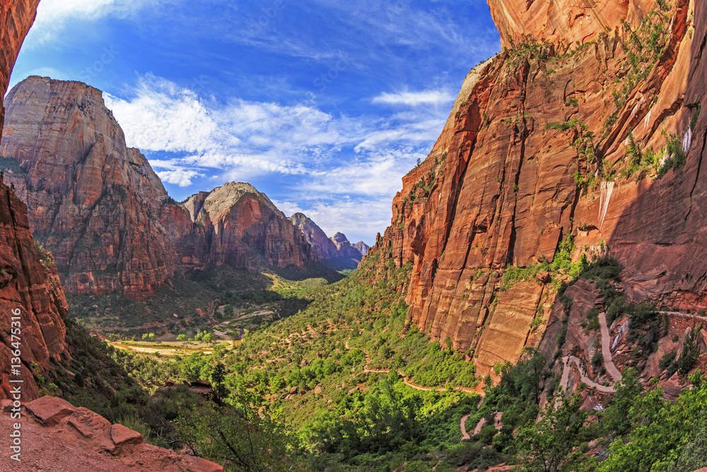 View from Angels Landing Trail in Zion National Park, Utah