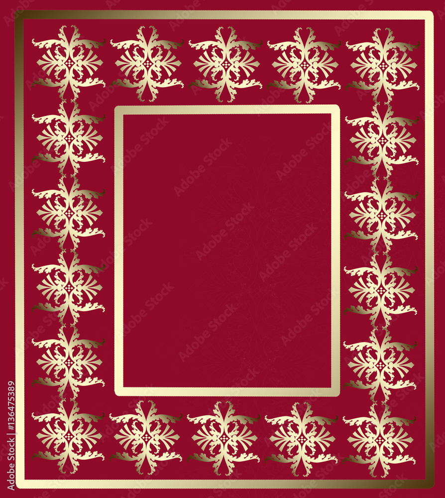 Golden ornament frame on a red background. Golden ornament frame on a red background.