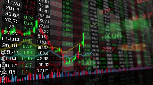 Table and bar graph of stock exchange market indices animation. Abstract animated 4k video background photo