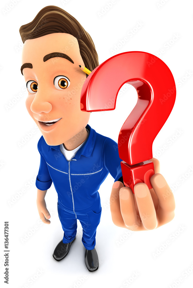 3d mechanic holding a question mark icon 3d mechanic holding a question mark icon