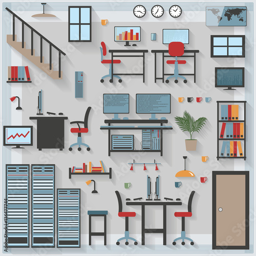 Furniture with Shadows icons IT Computer Department - All items grouped separately and easy to move or edit, shadows on separate layer