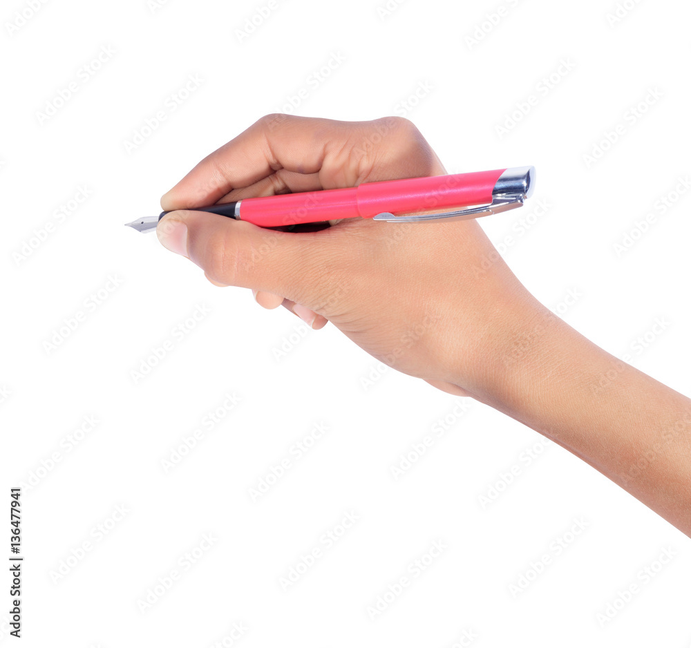 Hand writing with pen isolated on white background Hand writing with pen isolated on white background