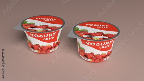 Strawberry Yogurt plastic cup packaging. 3d illustration