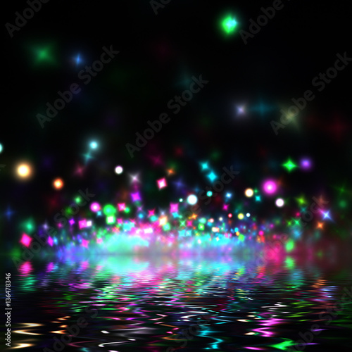  Abstract Glow Twinkle Star Reflection in Water Background - Fractal Art