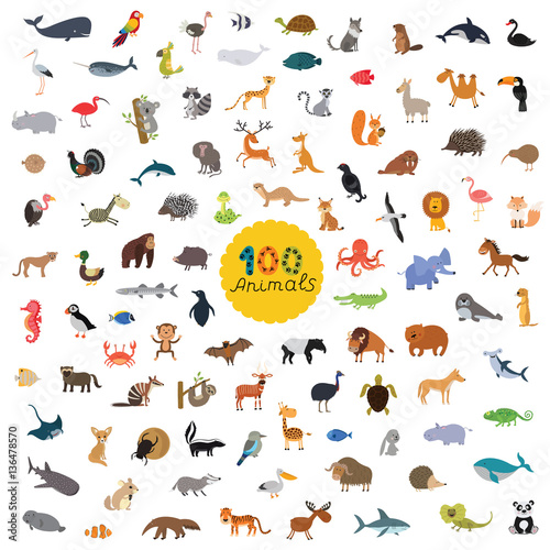 Fototapeta Naklejka Na Ścianę i Meble -  set a hundred animals on the planet