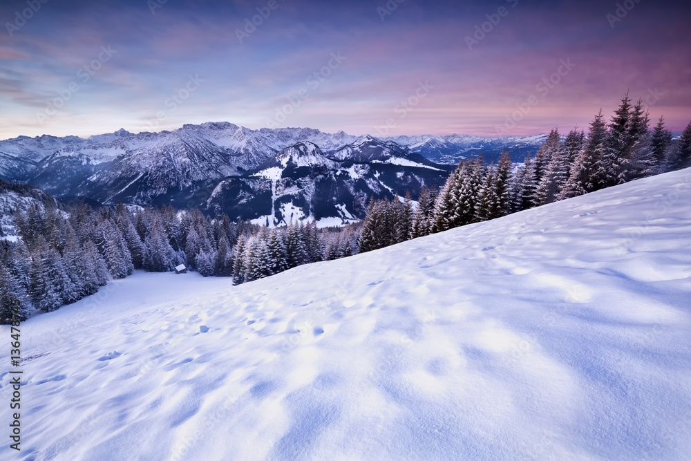sunrise in winter Alps
