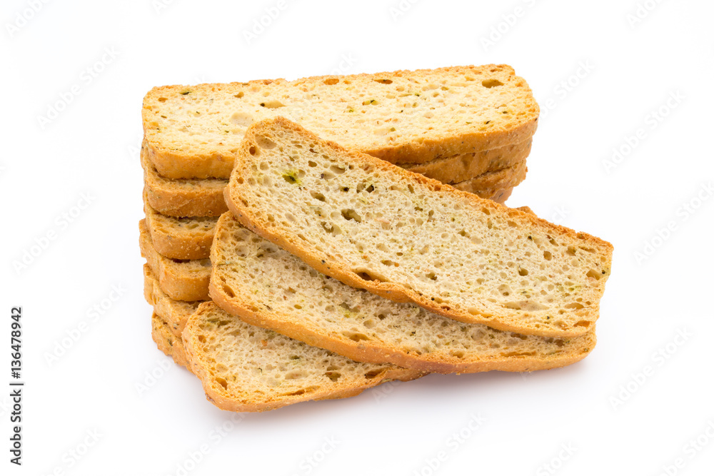 Garlic and herb bread slices. Eco food.