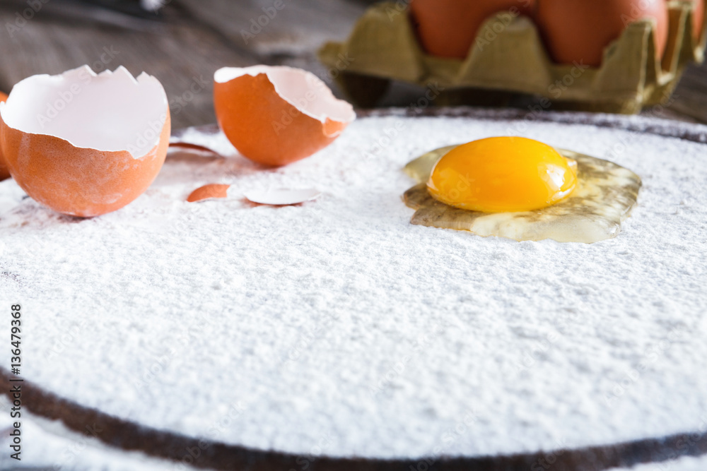 Cooking ingredients for baking, eggs and flour Cooking ingredients for baking, eggs and flour