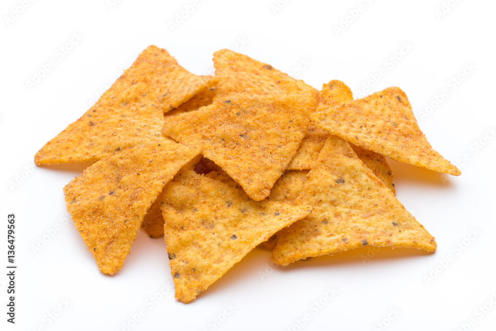 Nachos chips, isolated on white background.