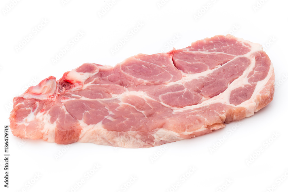 Fresh raw beef steak isolated on white background, top view.