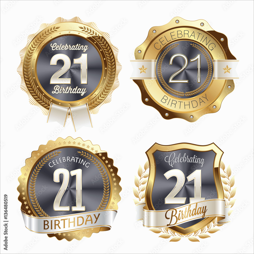 21st Birthday Celebration. Set of Birthday Badges. 21st Birthday Celebration. Set of Birthday Badges.