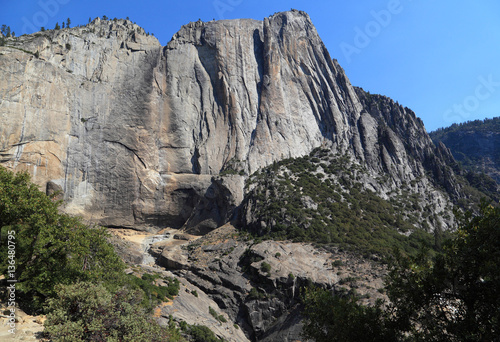 During Yosemite National Park's dry season, no water flows over Upper Yosemite Fall. Photographed from the Upper Yosemite Fall Trail.