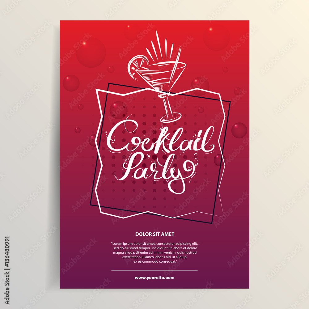 Cocktail party invitation. Flyer concept with creative background. Applicable to banner, poster, advertising, promo design