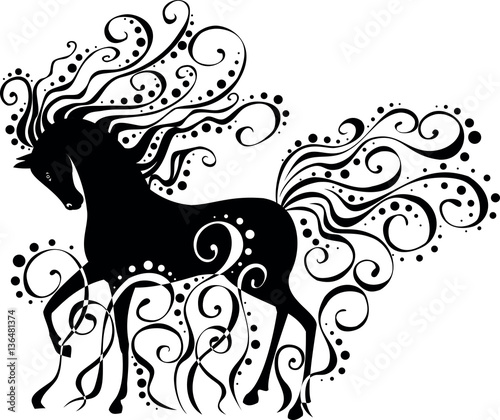 Isolated vector image of a stylized horse with curls